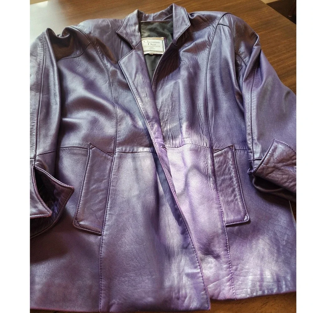 ✨️VTG Christian Dior Purple Lambskin Leather Blazer Coat L Rare Y2K streetwear